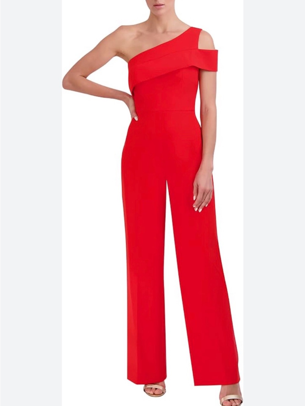 BCBGMaxAzria One-Shoulder Red Wide-Leg Jumpsuit